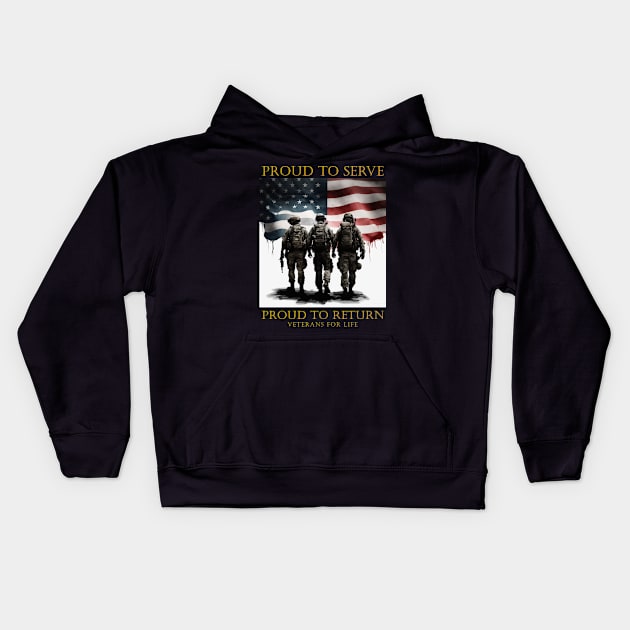 Proud To Serve, Proud To Return: Veterans for Life Kids Hoodie by sticker happy